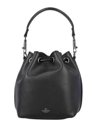 Shop Valentino Garavani Locò Calfskin Bucket Bag In Black