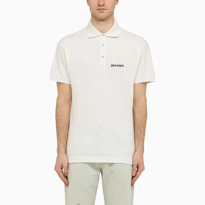 Palm Angels White Polo Shirt With Classic Collar And Logo On The Front In White