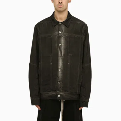 Shop Rick Owens Black Washed-effect Denim Jacket In Grey