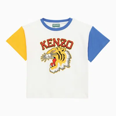 Shop Kenzo Ivory Cotton T-shirt With Logo Print In Multicolor