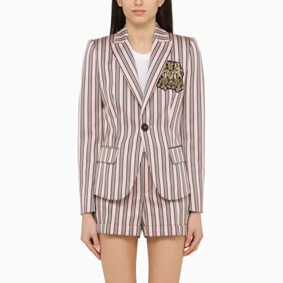 Shop Dsquared2 Pink/blue Striped Single-breasted Jacket In Cotton Blend In Multicolor
