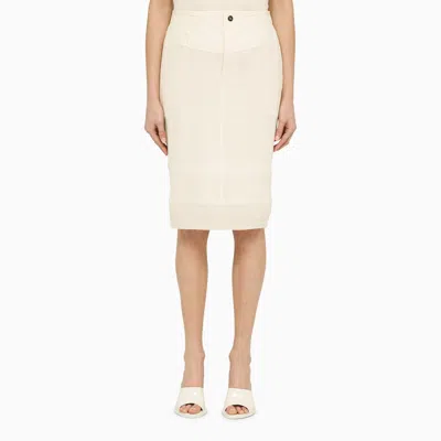 Shop Bottega Veneta | Beige Ribbed Cotton Midi Skirt In White
