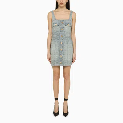 Shop Balmain | Light Blue Denim Mini Dress With Monogram