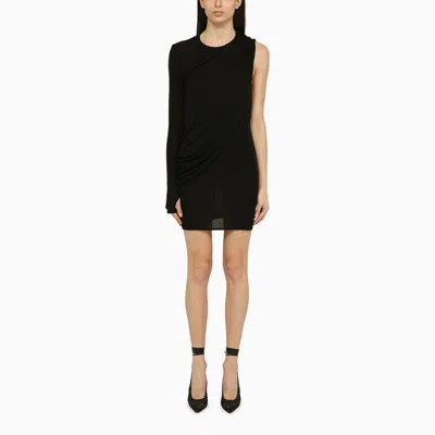 Shop Andreädamo Andreādamo | Black Viscose One-shoulder Dress With Drape