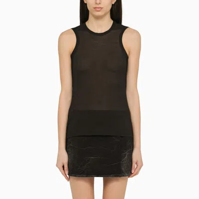 Roberto Collina White Cotton Blend Crew-neck Tank Top In Black
