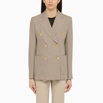 Shop Max Mara Clay-coloured Double-breasted Jacket In Cotton In White