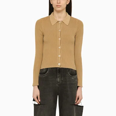 Our Legacy Sand-coloured Ribbed Cotton Cardigan In White
