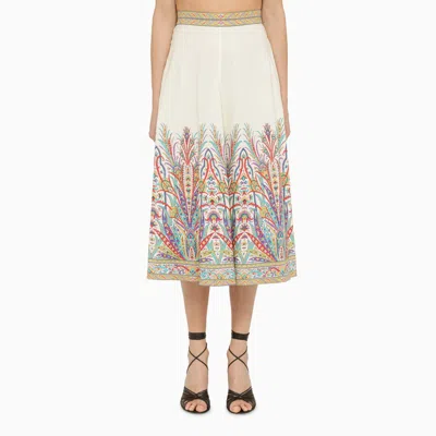 Shop Etro Multicoloured Cotton Midi Skirt In White