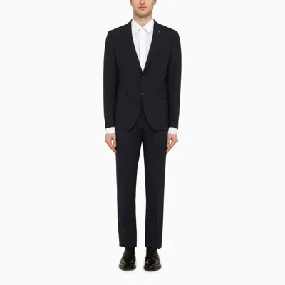 Shop Tagliatore Navy Blue Single-breasted Suit In Wool Blend
