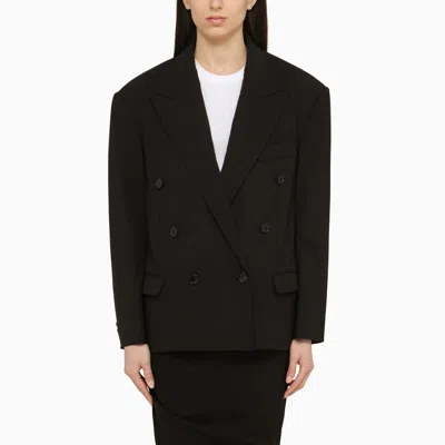 Shop Isabel Marant Black Wool Double-breasted Jacket With Epaulettes