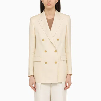 Shop Tagliatore | Cream Linen Double-breasted Jacket In White