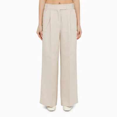 Shop 's Max Mara | Beige Linen Wide Trousers With Pleats