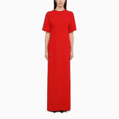Shop Valentino Red Silk Long Dress With Slit