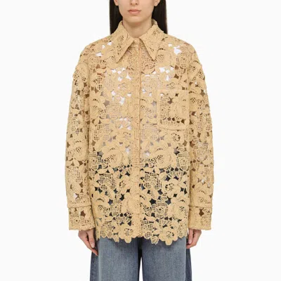 Shop Valentino Beige Raffia Perforated Shirt Jacket