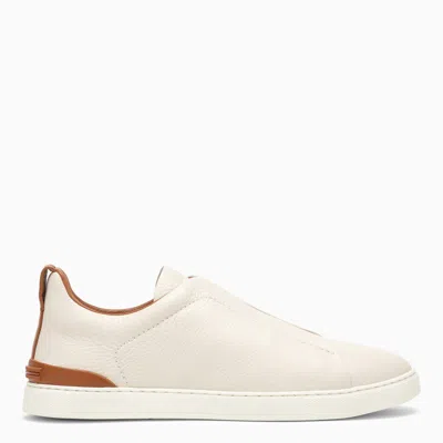 Shop Zegna | White Leather Triple Stitch Sneakers In Blue