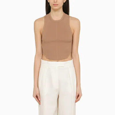 Shop Philosophy | Light Brown Cropped Ribbed Top