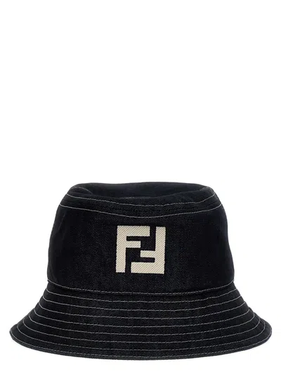 Shop Fendi Bucket Logo Hat In Blue