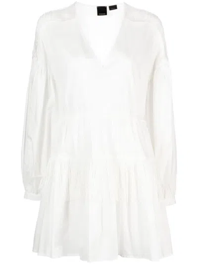 Shop Pinko Baaria Short Cotton Dress With Fringes In White