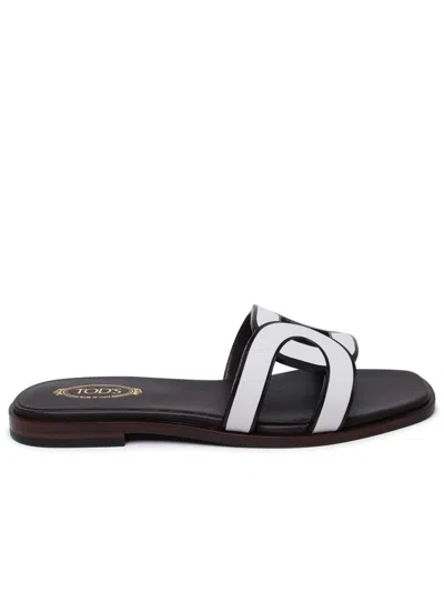 Shop Tod's White Leather Slippers
