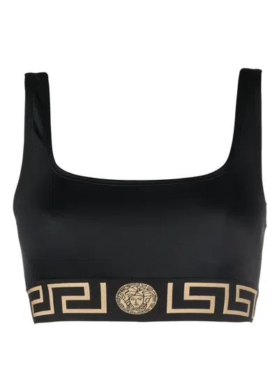 Shop Versace Greca Bikini Top In Black