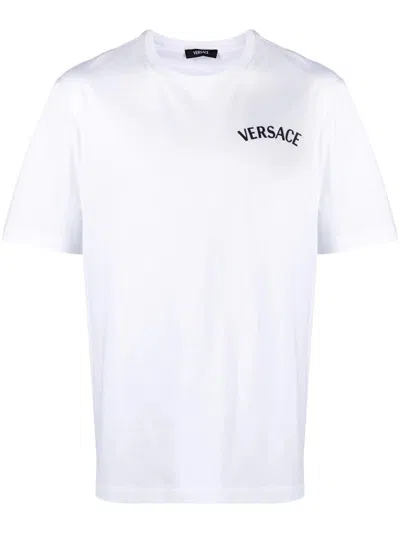 Shop Versace Milano Stamp T-shirt With Embroidery In White