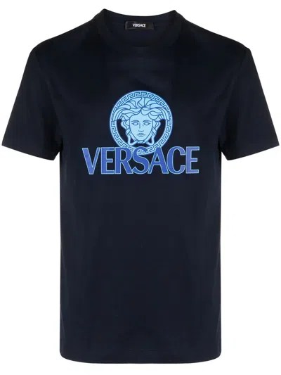 Shop Versace T-shirt With Medusa Print In Blue