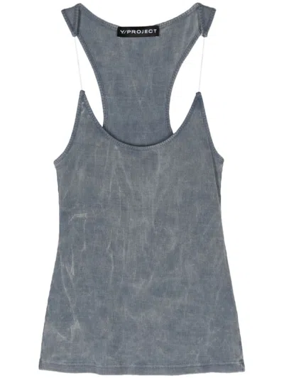 Shop Y/project Cotton Tank Top With Invisible Straps In Blue
