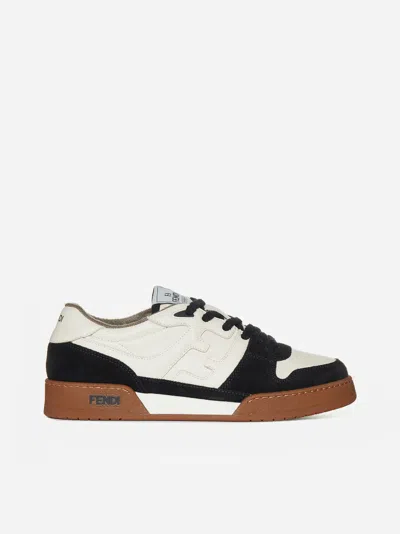Shop Fendi Match Leather And Suede Sneakers In Black,milk