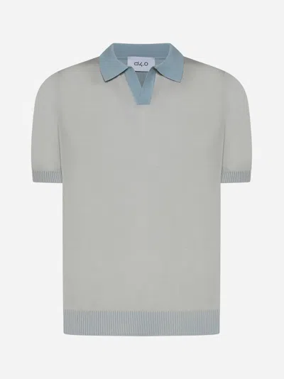Shop D4.0 Cotton Knit Polo Shirt In Dove,grey,light Blue