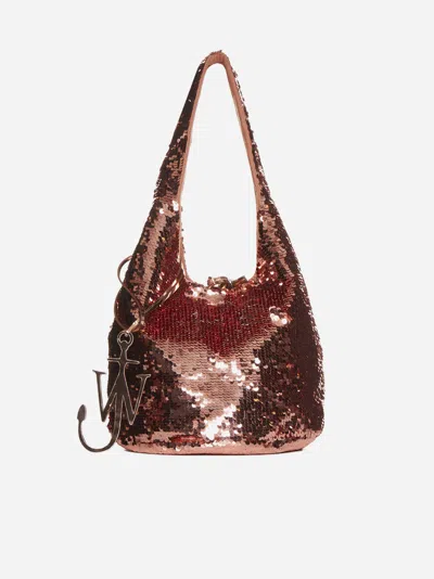 Shop Jw Anderson Sequin-embellished Mini Shopper Bag In Rose Gold