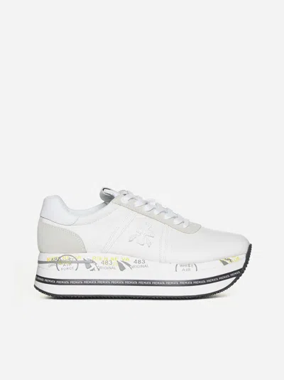 Shop Premiata Beth Leather Sneakers In White,beige