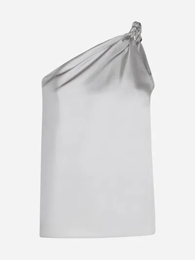 Shop Loulou Studio Adiran One-shoulder Silk Top In Silver Grey