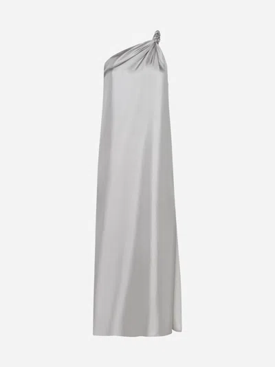 Shop Loulou Studio Adela One-shoulder Silk Dress In Silver Grey