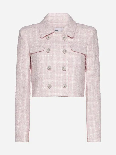 Shop Self-portrait Boucle' Double-breasted Jacket In Pink