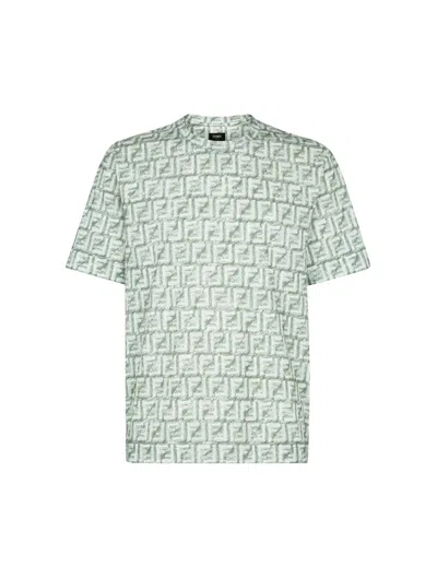 Shop Fendi Green Ff Cotton T-shirt In Nude & Neutrals