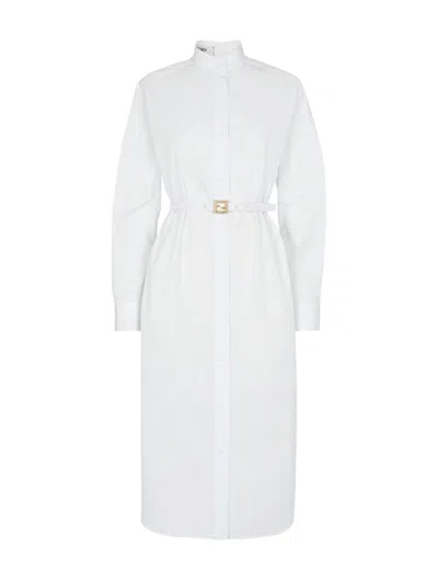Shop Fendi White Poplin Dress In Nude & Neutrals
