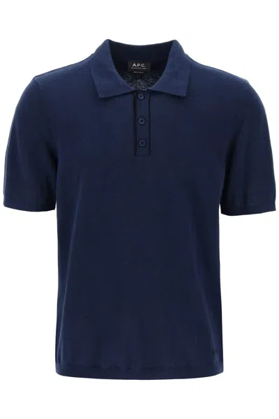 Shop Apc 'jacky' Knitted Cotton Polo Shirt In Blue