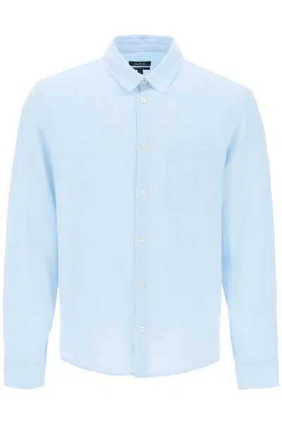 Shop Apc Camicia Cassel In Lino In Light Blue
