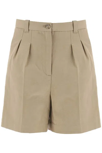 Shop Apc Cotton And Linen Nola Shorts For In Beige