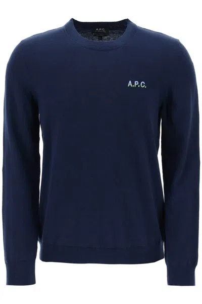 Shop Apc Crew-neck Cotton Sweater In Blue