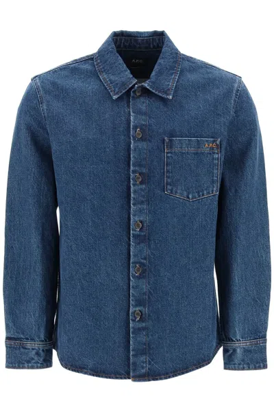 Shop Apc Vittorio Brodée Poitrine Denim Overshirt In Blue