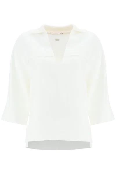 Shop Agnona Linen Viscose Polo Blouse In White
