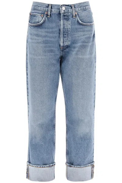 Shop Agolde Castraight Jeans With Low Crotch Fran In Blue