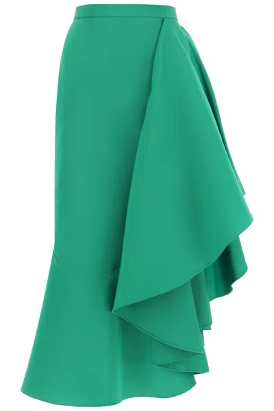 Shop Alexander Mcqueen Asymmetric Skirt With Maxi Flounce In Green
