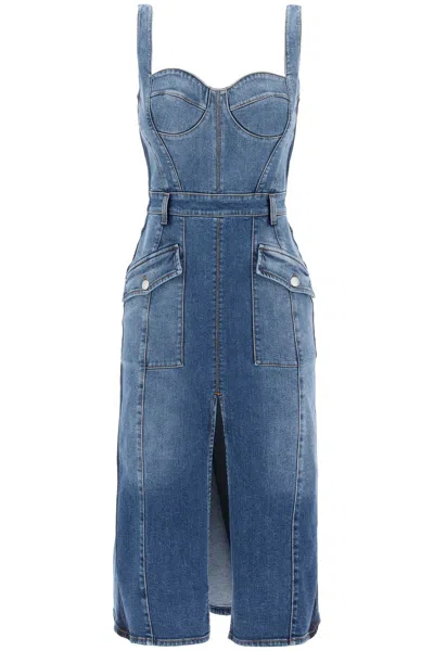 Shop Alexander Mcqueen Denim Bustier Dress In Blue