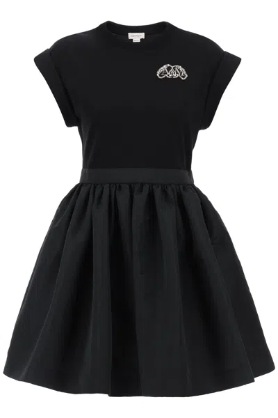 Shop Alexander Mcqueen Hybrid Mini Dress With Seal Logo In Black