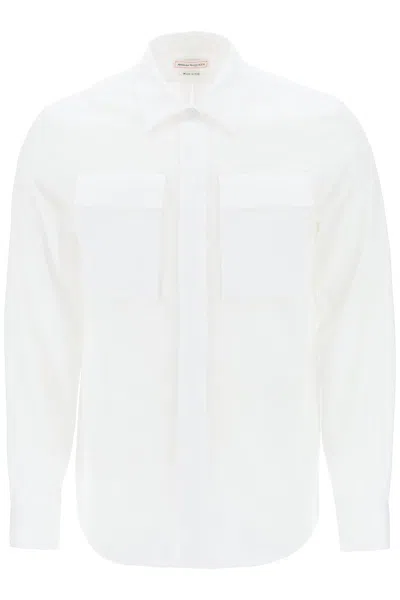 Shop Alexander Mcqueen Regular Shirt In Poplin In White