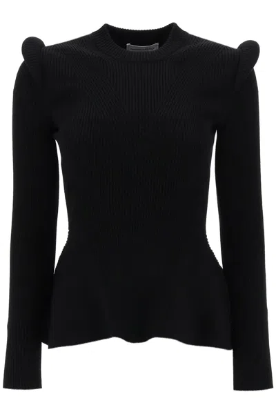 Shop Alexander Mcqueen Ribbed Peplum Sweater In Black