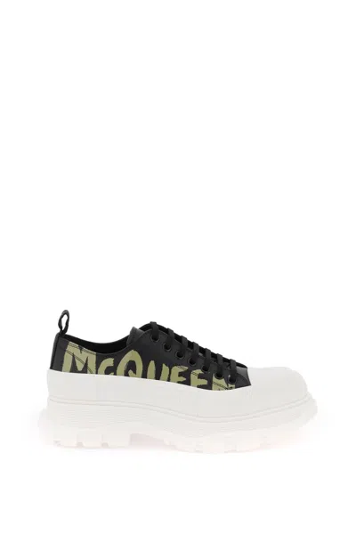 Shop Alexander Mcqueen Tread Slick Sneakers With Graffiti Logo In Mixed Colours