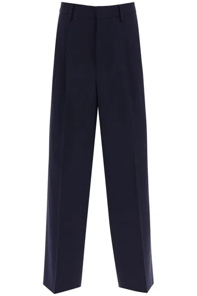 Shop Ami Alexandre Mattiussi Ami Paris Loose Fit Pants With Straight Cut In Blue